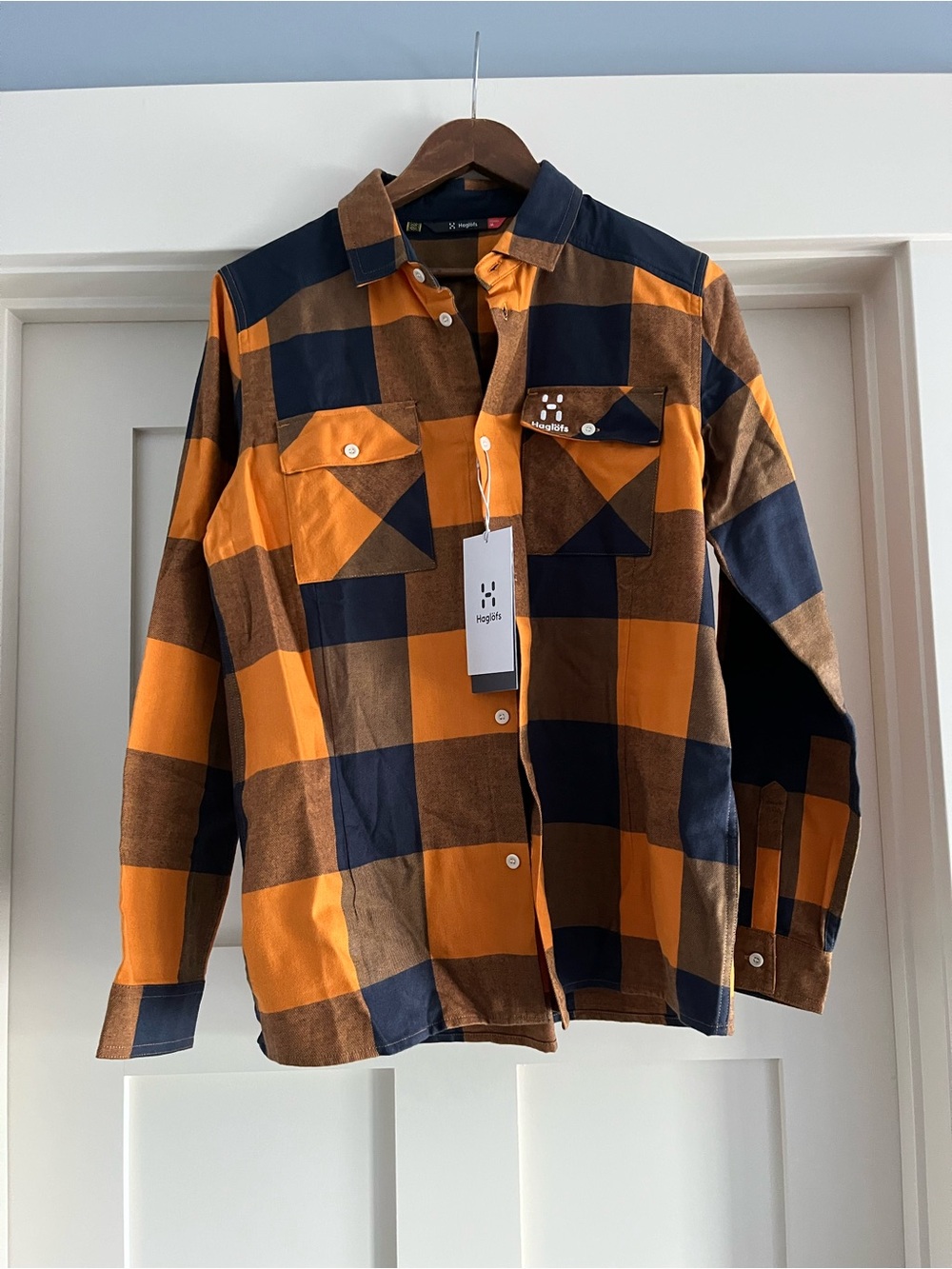 Haglöfs Women's Orange & Navy Check Button-Down Shirt